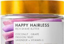 truly beauty happy hairless shave butter natural shaving cream for women coconut oil and more for smooth nourished skin